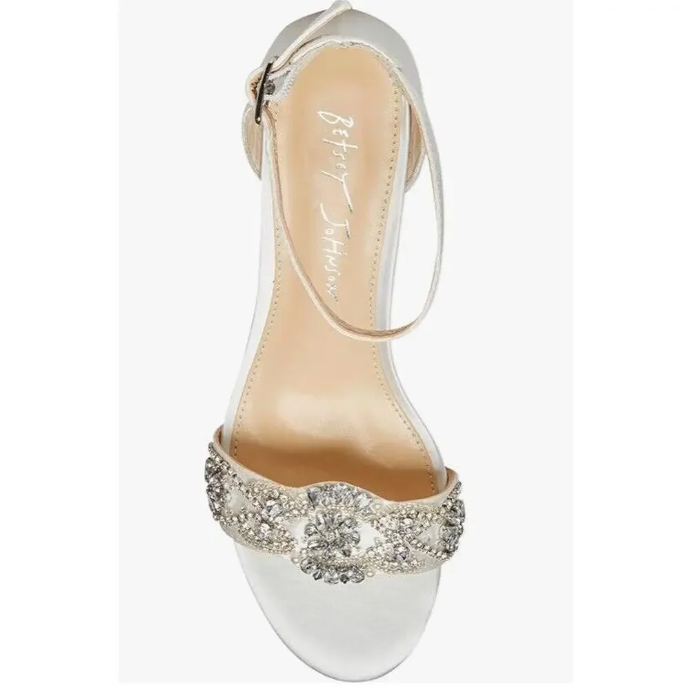 Betsey Johnson Women’s Sb-Mel Heeled Sandal Ivory Rhinestones 8 M Tried On Only - Picture 2 of 7